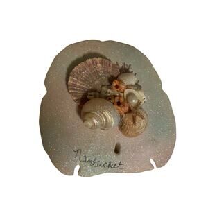Nantucket Souvenir Sand dollar Nautical Keepsake Art Glitter VTG Handmade OOAK